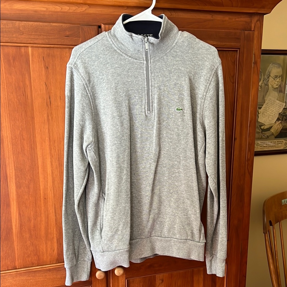 Lacoste Heather Gray Zip Up Sweater